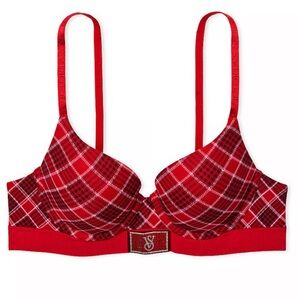 NWT Victoria's Secret Red bling plaid Checkered Bra size 34DD